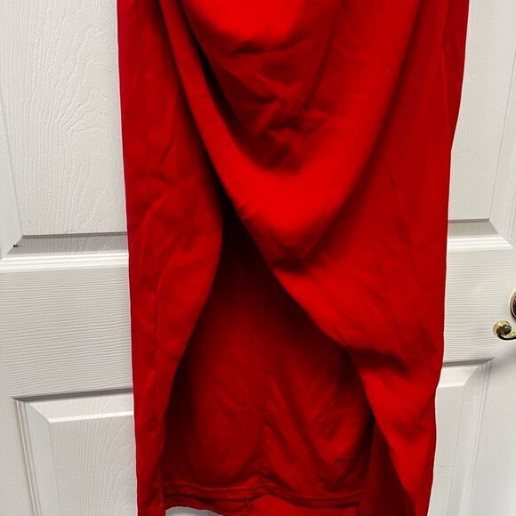 Lulus Red One Shoulder Side Ruched Gown sz L - Picture 6 of 6
